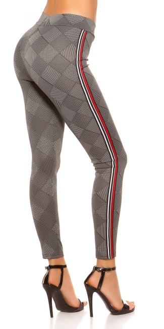 Sexy leggings geruit met contrast strepen witroodzwart